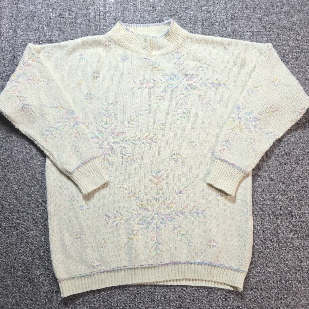 JP Collection Plus 22 / 24 Vtg Cottage Core Winter Sweater Cream Snowflakes